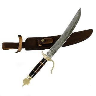 Damascus Steel Scimitar Sword: High Carbon 19" Sabre with Leather Sheath
