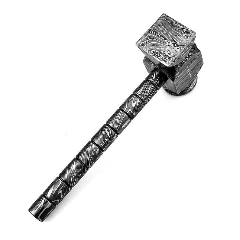Real damascus steel Hammsr hand forged hammer double head WITH leather SHEATH