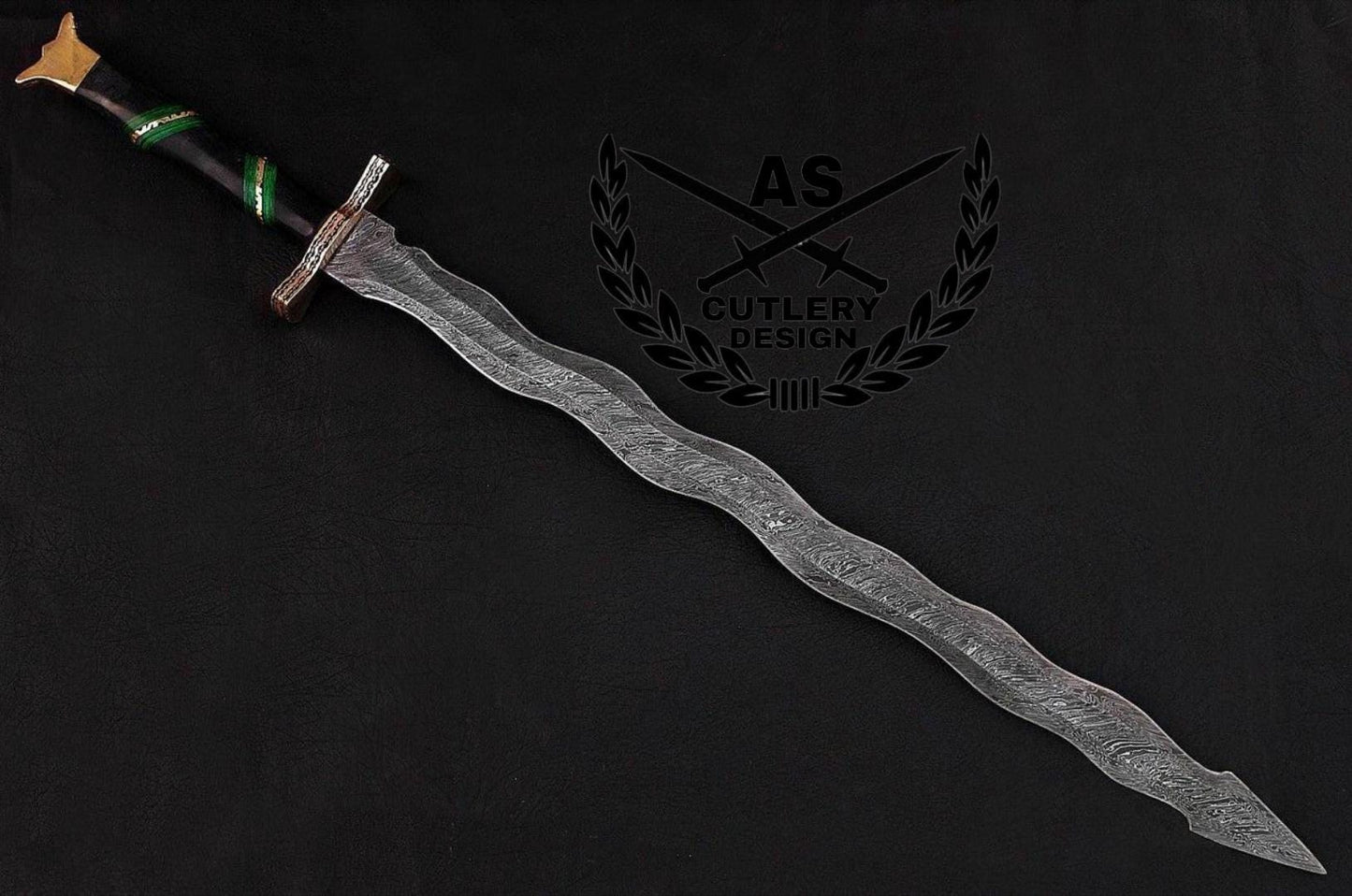 Custom handmade damascus steel sword 30” with leather sheath