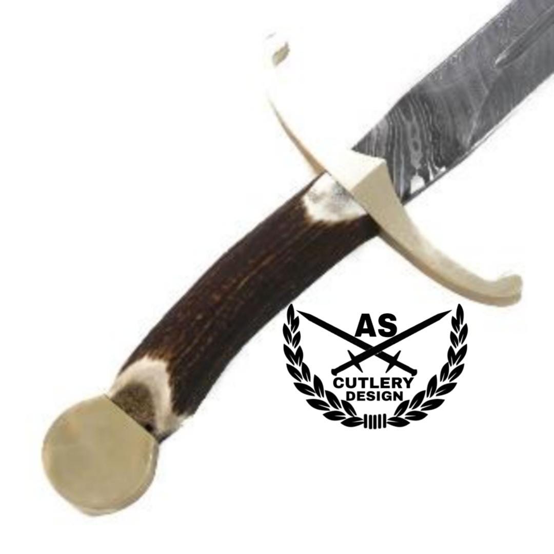 Longsword / Greatsword / Bastard Sword- High Carbon Damascus Steel Sword- 44"with leather sheath