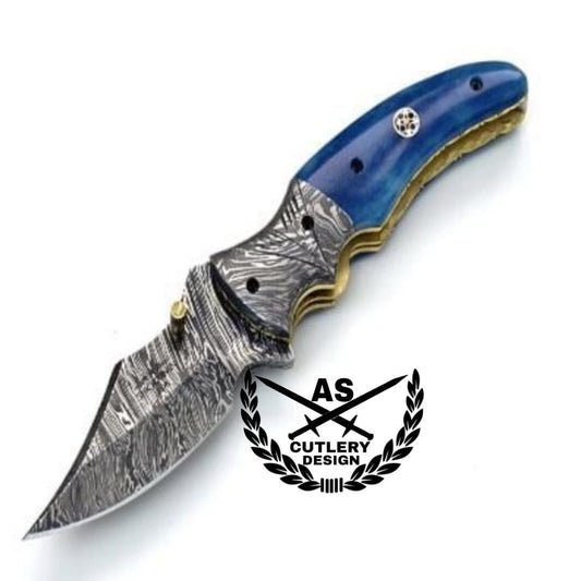 Custom handmade damascus pocket knife with bone handle