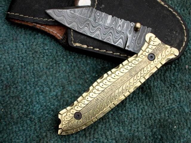 Damascus Folding Knife , Stunning Custom Hand Made Damascus Folding Pocket Knife