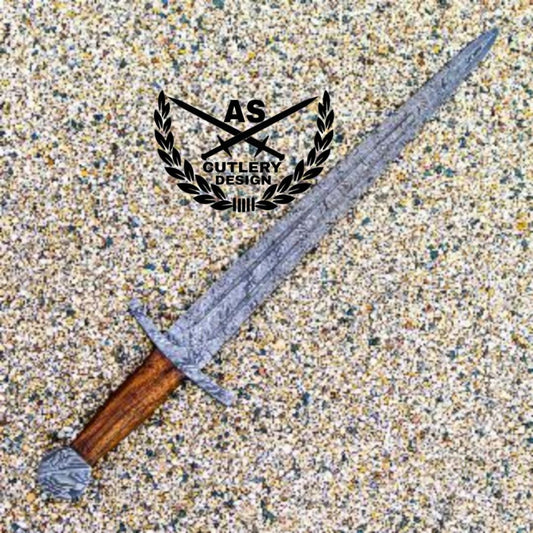 Bastard Sword / Longsword- High Carbon Damascus Steel Sword- 27" with leather sheath