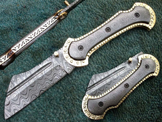Handmade Folding Knife - Damascus Steel Pocket Knife - Personalized Gift