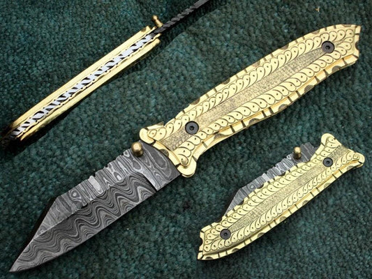 Damascus Folding Knife , Stunning Custom Hand Made Damascus Folding Pocket Knife