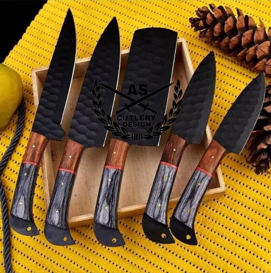 Custom Handmade Damascus knives for kitchen Chef Knife Set with Leather Roll Bag