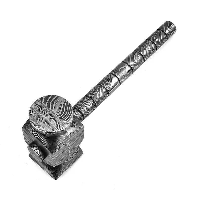 Real damascus steel Hammsr hand forged hammer double head WITH leather SHEATH