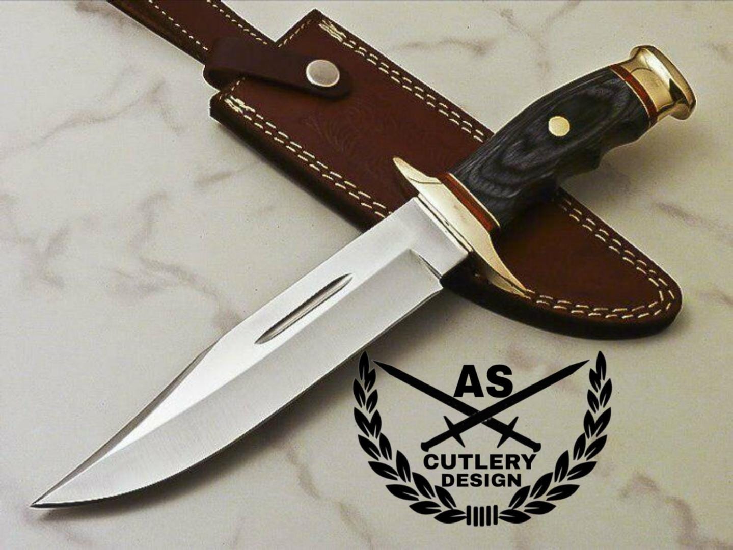 Handmade D2 Steel Hunting Bowie Knife - Wood & Brass Handle