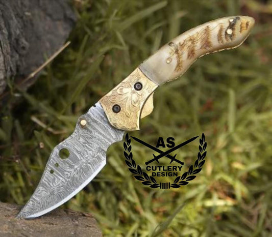 Custom handmade pocket folder with ram horn handle